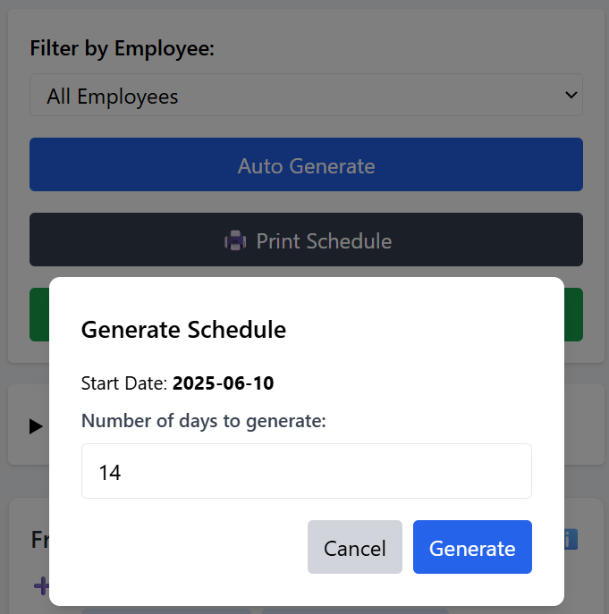 Auto Generate Schedule Dialog